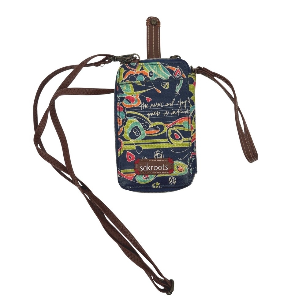 Sakroots Blue Floral Wristlet Zippered Wallet Bifold Mini Purse Travel Crossbody